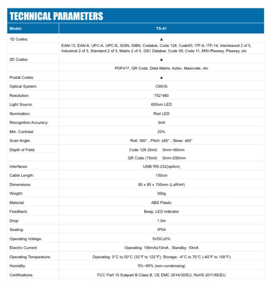 TScan Ts-41 1d/2d Karekod USB Masa Tipi Kablolu Barkod Okuyucu