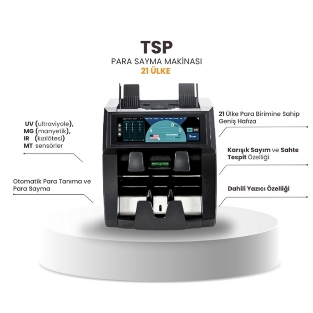 TSP 21 Ülke Siyah Yazıcılı Para Sayma Makinesi