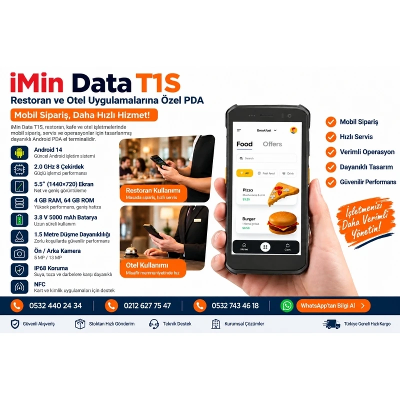 İMin Data T1S PDA El Terminali – Restoran ve Otel Kullanımı