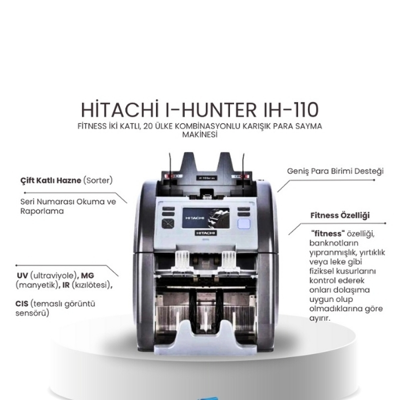 Hitachi-Hunter Ih-110 İki Katlı, 30 Ülke Kombinasyonlu Karışık Para Sayma Makinesi