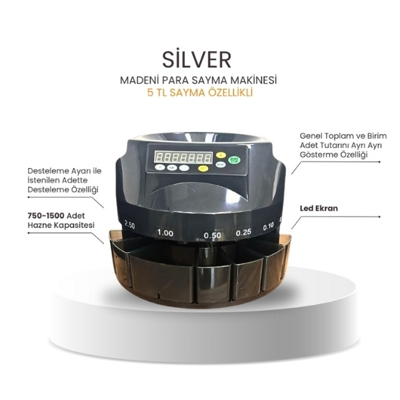 Silver Madeni Para Sayma Makinesi  / 5 TL Sayma Özellikli
